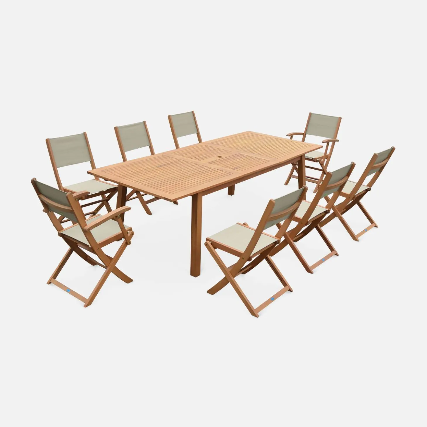 8-seater extendable wooden garden table set with 8 chairs