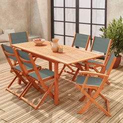 6-seater extendable wooden garden table set with chairs