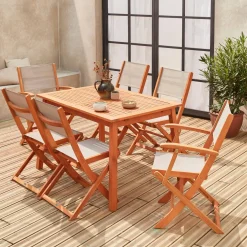 6-seater extendable wooden garden table set with chairs