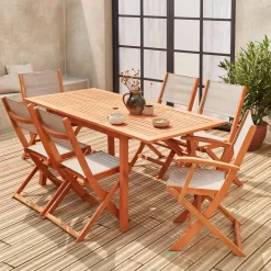 6-seater extendable wooden garden table set with chairs