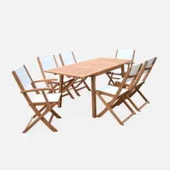 6-seater extendable wooden garden table set with chairs