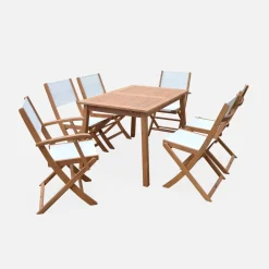 6-seater extendable wooden garden table set with chairs