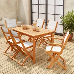 6-seater extendable wooden garden table set with chairs