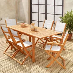 6-seater extendable wooden garden table set with chairs