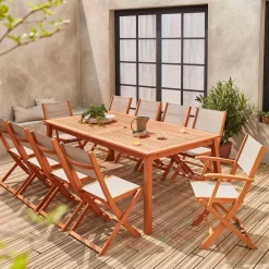 10-seater extendable wooden garden table set with chairs