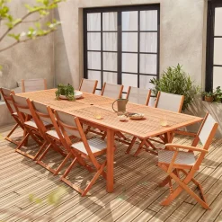 10-seater extendable wooden garden table set with chairs