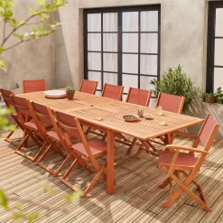 10-seater extendable wooden garden table set with chairs