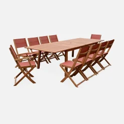 10-seater extendable wooden garden table set with chairs