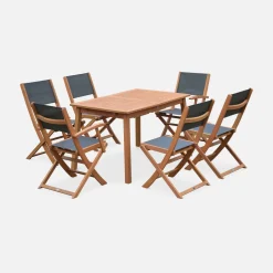 6-seater extendable wooden garden table set with chairs