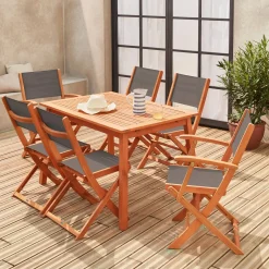 6-seater extendable wooden garden table set with chairs