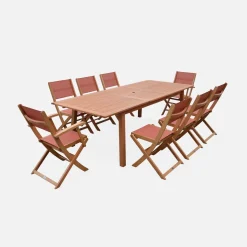 8-seater extendable wooden garden table set with 8 chairs