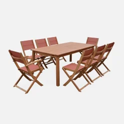 8-seater extendable wooden garden table set with 8 chairs