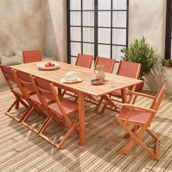 8-seater extendable wooden garden table set with 8 chairs