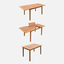 6-seater extendable wooden garden table with 6 textilene chairs