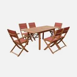 6-seater extendable wooden garden table set with chairs