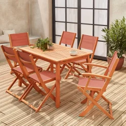 6-seater extendable wooden garden table set with chairs