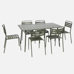 6-seater folding metal garden table with 6 chairs