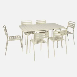 6-seater folding metal garden table with 6 chairs