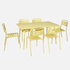 6-seater folding metal garden table with 6 chairs