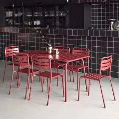 6-seater folding metal garden table with 6 chairs