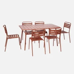 6-seater folding metal garden table with 6 chairs