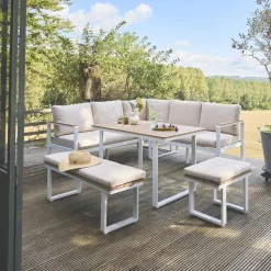 8-seater garden lounge in acacia wood and aluminium