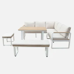 8-seater garden lounge in acacia wood and aluminium