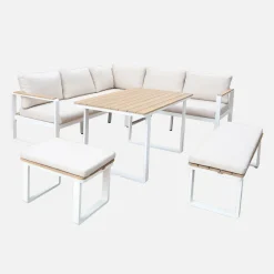 8-seater garden lounge in acacia wood and aluminium