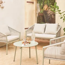 4-seater garden sofa set in steel and resin ropes