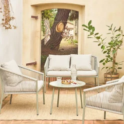 4-seater garden sofa set in steel and resin ropes