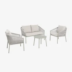 4-seater garden sofa set in steel and resin ropes