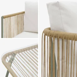 4-seater garden sofa set with plastic ropes in galvanised steel