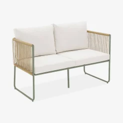 4-seater garden sofa set with plastic ropes in galvanised steel