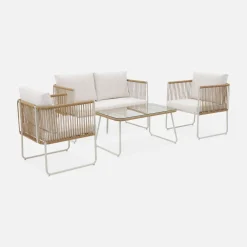 4-seater garden sofa set with plastic ropes in galvanised steel