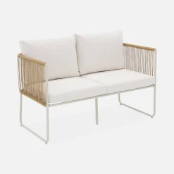 4-seater garden sofa set with plastic ropes in galvanised steel