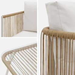 4-seater garden sofa set with plastic ropes in galvanised steel