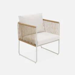 4-seater garden sofa set with plastic ropes in galvanised steel