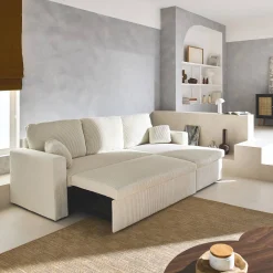 3-seater large corduroy corner sofa bed