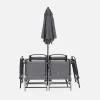6-seater metal dining set with foldable chairs and parasol