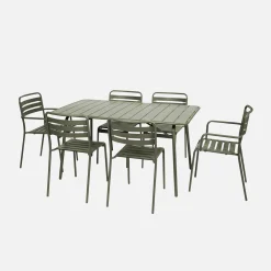 6-seater metal garden table set with 6 chairs