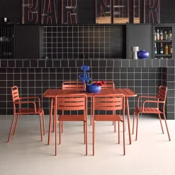 6-seater metal garden table set with 6 chairs