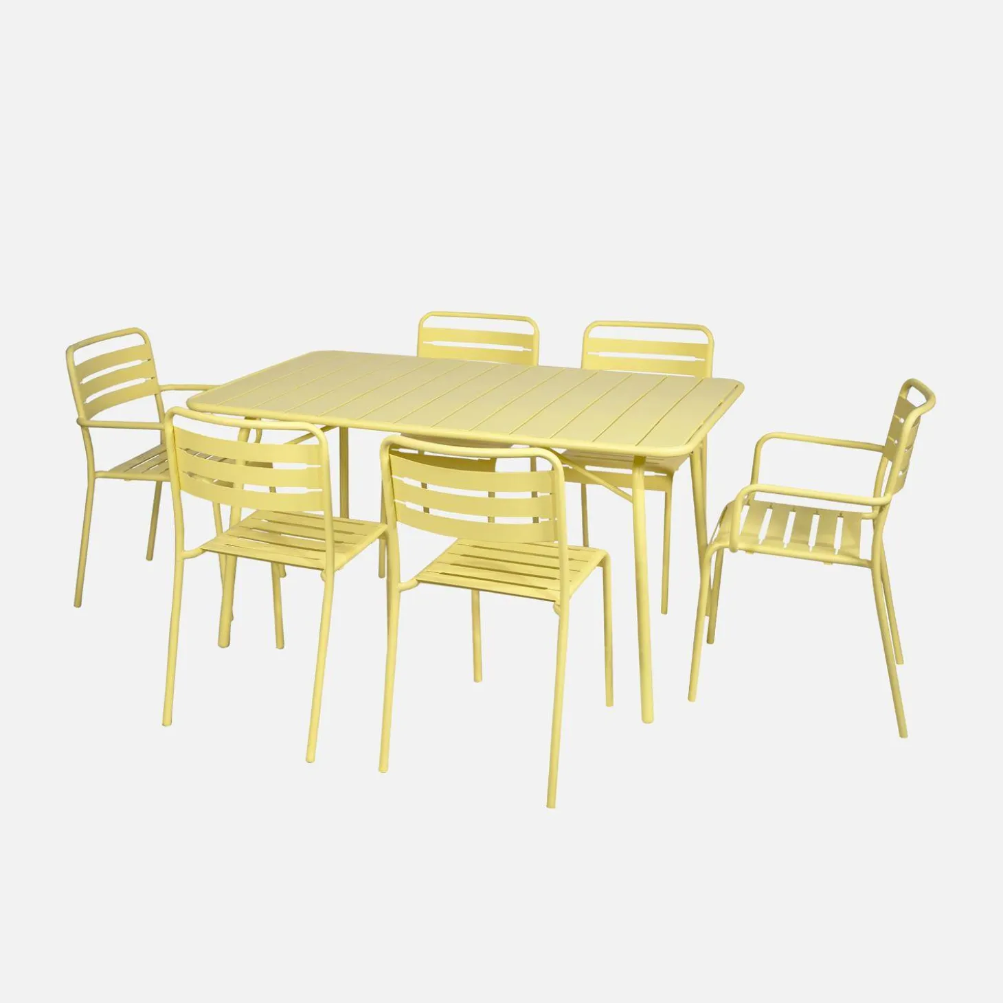 6-seater metal garden table set with 6 chairs