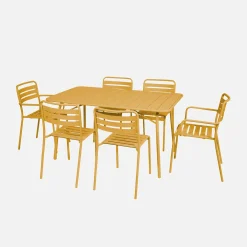 6-seater metal garden table set with 6 chairs