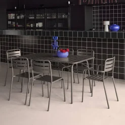 6-seater metal garden table set with 6 chairs