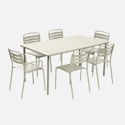 6-seater metal garden table with 2 armchairs and 4 chairs