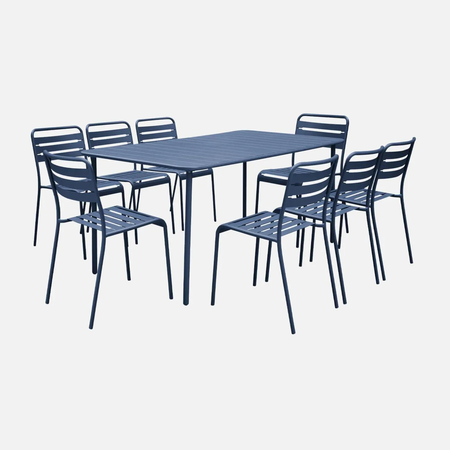 8-seater metal garden table with 8 chairs