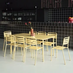 8-seater metal garden table with 8 chairs