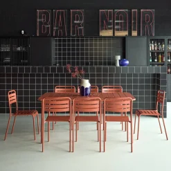8-seater metal garden table with 8 chairs
