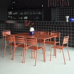 8-seater metal garden table with 8 chairs