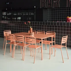 8-seater metal garden table with 8 chairs